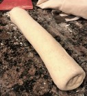 Dough rolled into shape ready to be cut